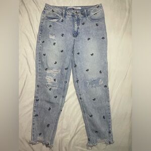 Tinseltown Light Blue Denim Mom Jeans with Embroidered Butterflies Size 13